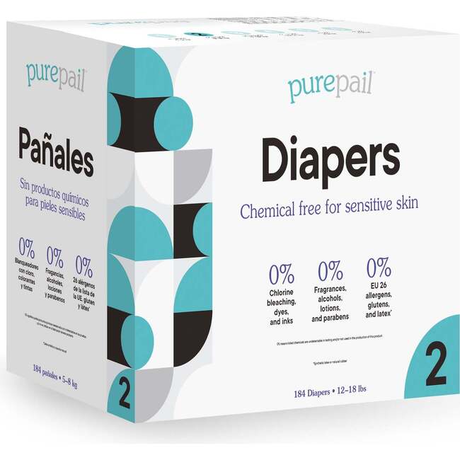 Disposable Diapers, Size 2, 12-18 lbs, 184 count
