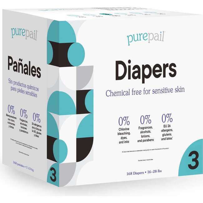 Disposable Diapers, Size 3, 16-28 lbs, 168 count