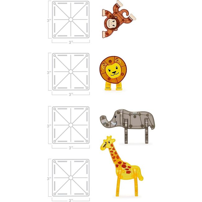 Safari Animals 25-Piece Magnetic Construction Set, The ORIGINAL Magnetic Building Brand - STEM Toys - 3