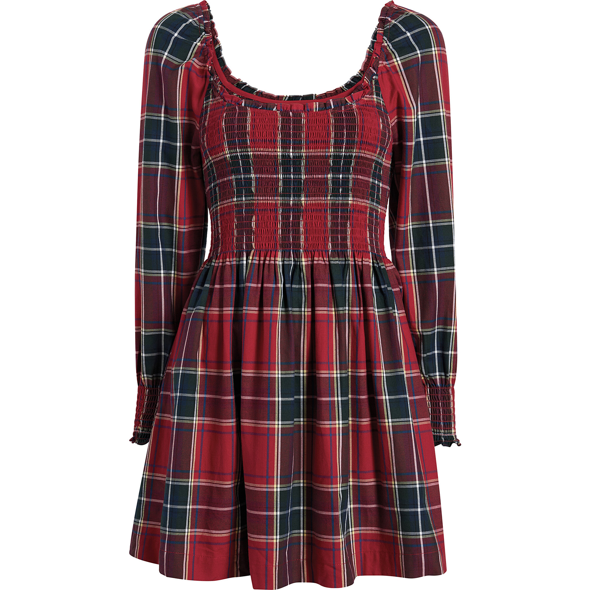 【新品】House on the Hill Smocking Dress 100 Women's The Norah Nap Tartan Long Cuffed Sleeve Smock Dress, Red