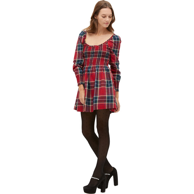 Women's The Norah Nap Tartan Long Cuffed Sleeve Smock Dress, Red - Dresses - 2