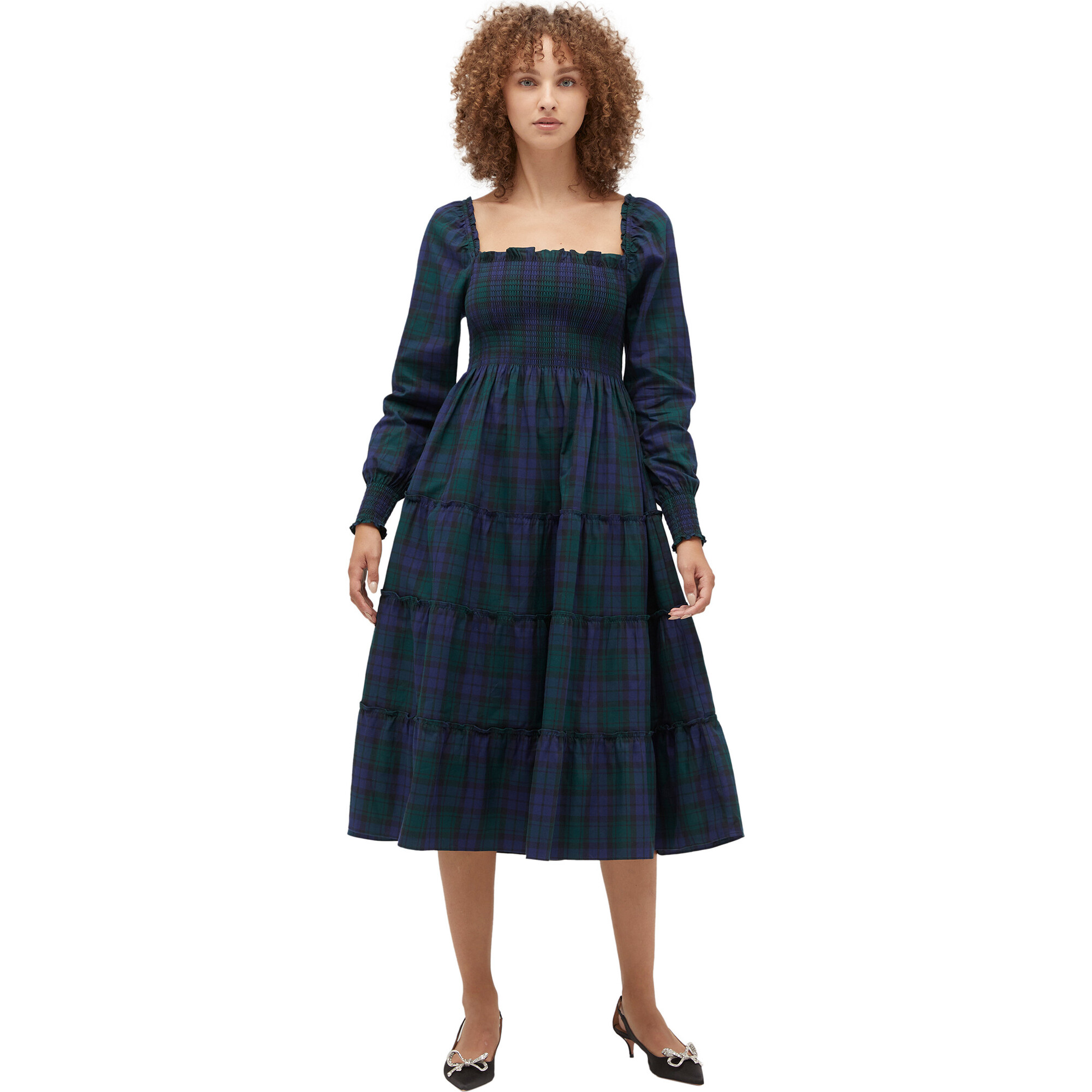 Women's The Naomi Nap Tartan Long Cuffed Sleeve Smock Dress