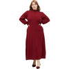 Women's The Persephone Ribbed High Neck Long Cuffed Sleeve Dress, Dark Cherry - Dresses - 2