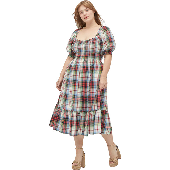 Women's The Louisa Nap Tartan Short Puff Sleeve Smock Dress, Ivory - Dresses - 2