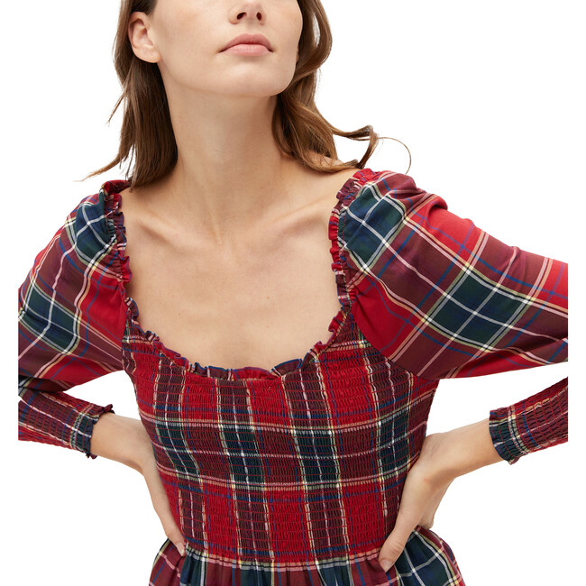 Women's The Norah Nap Tartan Long Cuffed Sleeve Smock Dress, Red - Dresses - 4