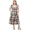 Women's The Ellie Nap Tartan Ruffle Sleeve Tiered Smock Dress, Ivory - Dresses - 4