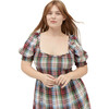 Women's The Louisa Nap Tartan Short Puff Sleeve Smock Dress, Ivory - Dresses - 4