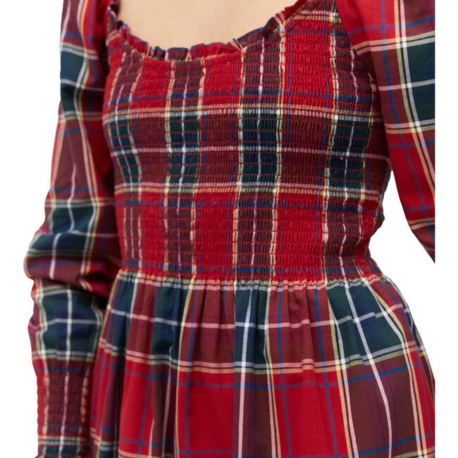 Women's The Norah Nap Tartan Long Cuffed Sleeve Smock Dress, Red - Dresses - 5