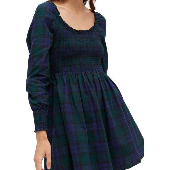 Women's The Norah Nap Tartan Long Cuffed Sleeve Smock Dress, Blackwatch - Dresses - 5