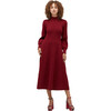Women's The Persephone Ribbed High Neck Long Cuffed Sleeve Dress, Dark Cherry - Dresses - 5