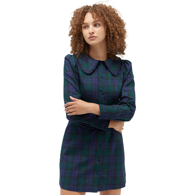Women's The Hazel Tartan Peter Pan Collar Buttoned Mini Dress, Blackwatch - Dresses - 6