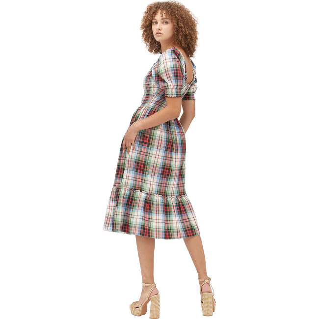 Women's The Louisa Nap Tartan Short Puff Sleeve Smock Dress, Ivory - Dresses - 8
