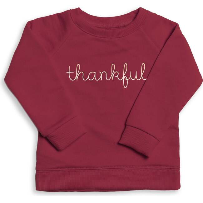 The Organic Embroidered Pullover Sweatshirt, Cranberry Thankful