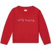 The Organic Embroidered Crew Neck Sweater, Candy Red Very Merry - Sweaters - 1 - thumbnail