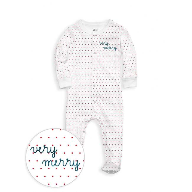 The Organic Embroidered Snap Footie, Poppy Pin Dot Very Merry