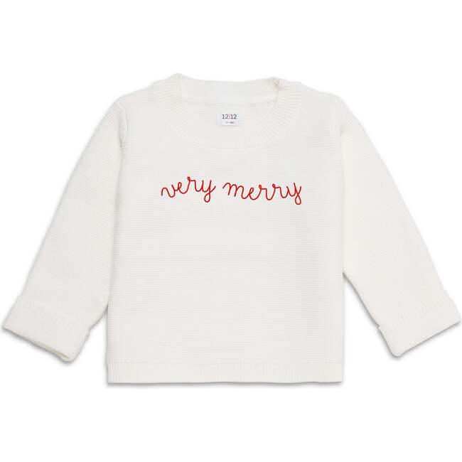The Organic Embroidered Garter Stitch Sweater, Cream Very Merry