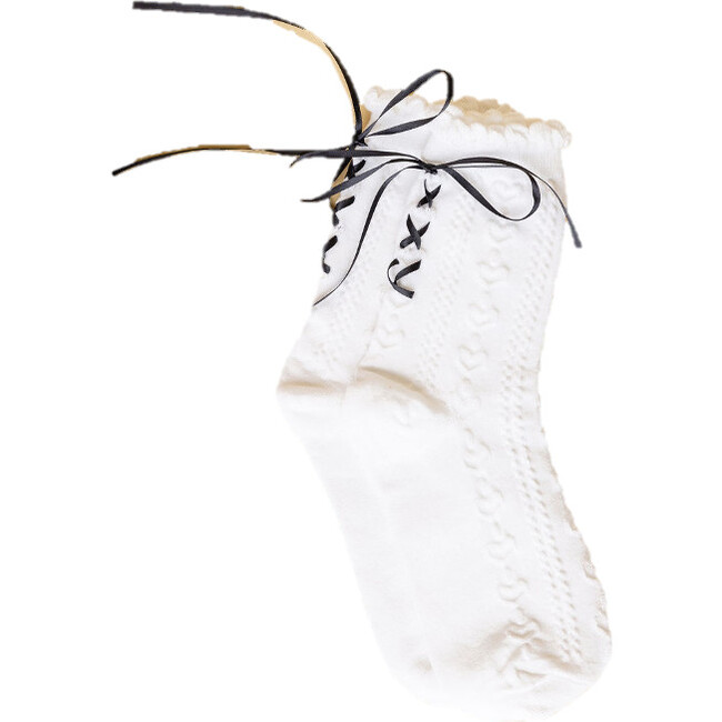 Paulina Knit Tie-Ribbon Sock, White & Black