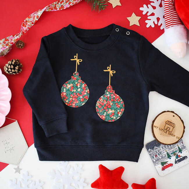 Liberty of London Christmas Baubles Children's Jumper, Navy - Sweatshirts - 2