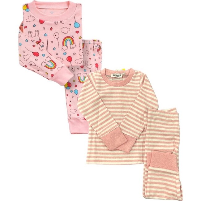 2-Pack Pajamas, Pink Rainbows/Pink Stripes