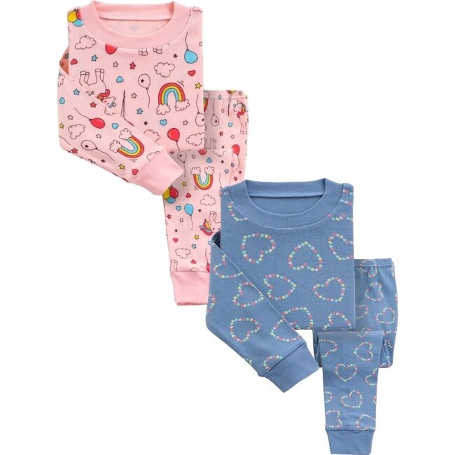 2-Pack Pajamas, Pink Rainbows/Blue Hearts