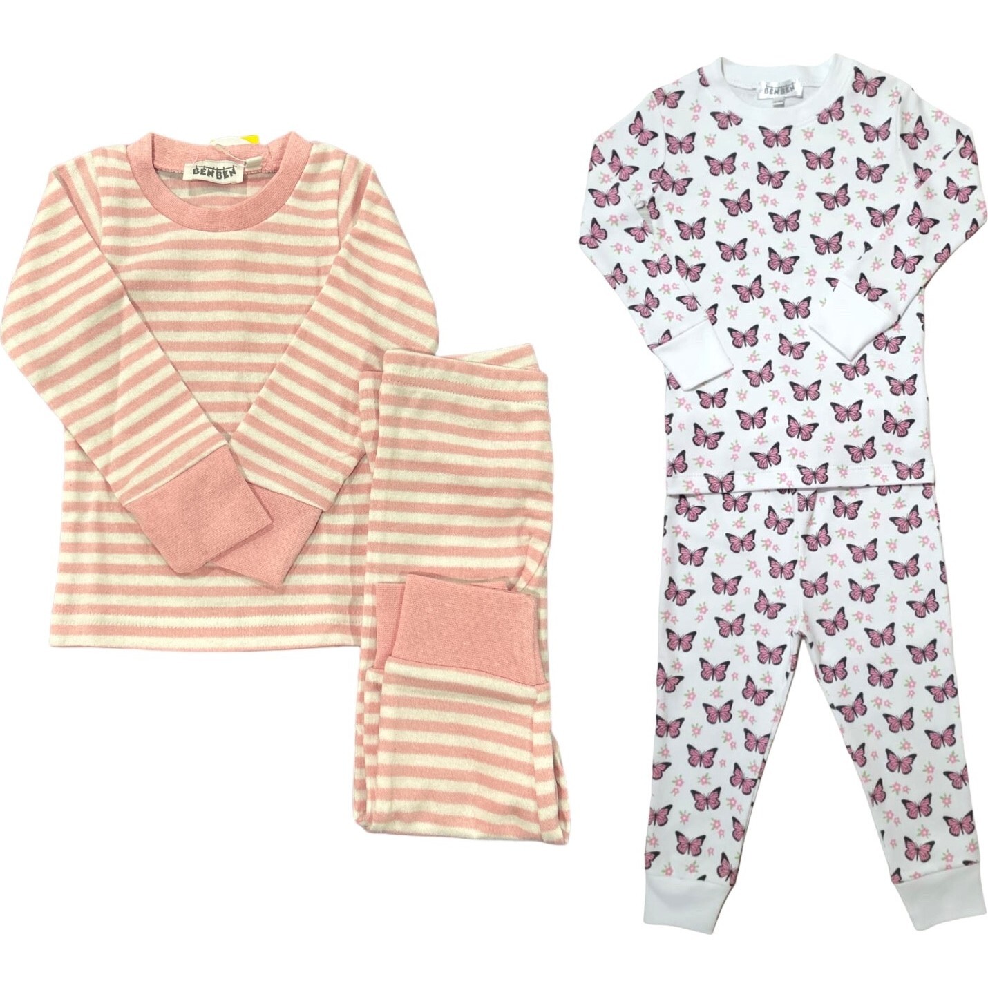2-Pack Pajamas, Pink Stripes/Butterflies - Pajamas - 1