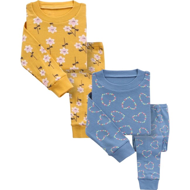 2-Pack Pajamas, Yellow Flowers/Blue Hearts