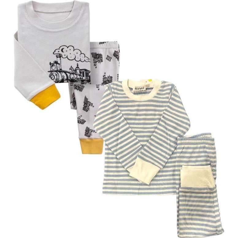 2-Pack Pajamas, Trains/Blue Stripes - Pajamas - 1