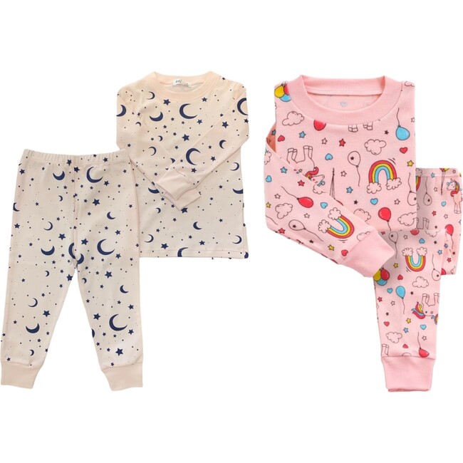 2-Pack Pajamas, Pink Rainbows/Moon and Stars