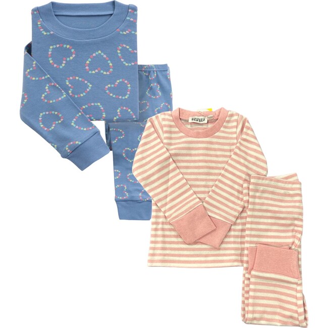 2-Pack Pajamas, Blue Hearts/Pink Stripes