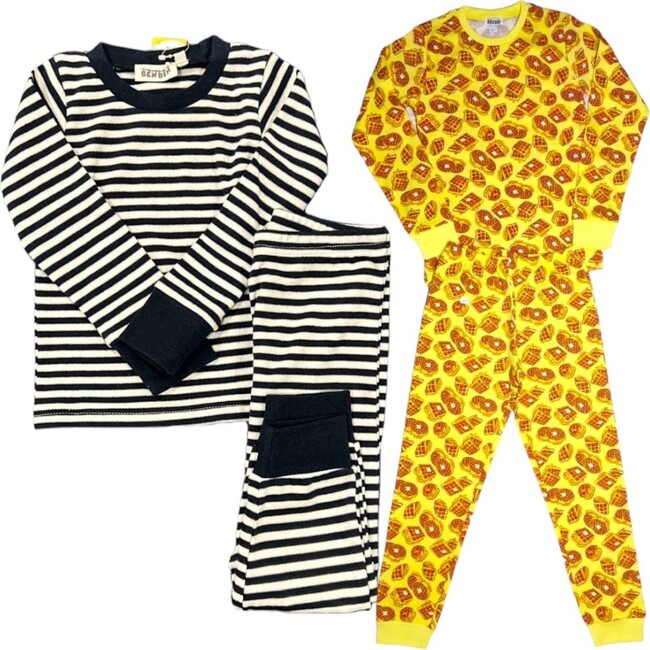 2-Pack Pajamas, Navy Stripes/Waffles - Pajamas - 1
