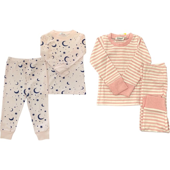 2-Pack Pajamas, Pink Stripes/Moon and Stars