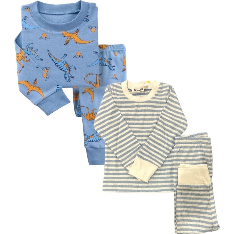 2-Pack Pajamas, Blue Dinosaurs/Blue Stripes - Pajamas - 1