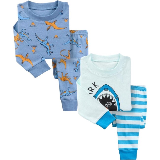 2-Pack Pajamas, Blue Dinosaurs/Sharks