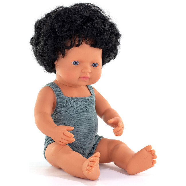 Colourful Edition Collection - Baby Doll Caucasian Curly Black Hair Boy 15'' (grey rompers)