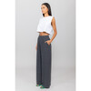 Women's Lauren Wide Leg Pleated Pocket Pant, Charcoal - Pants - 4