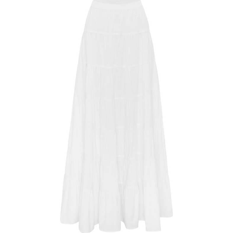 Women's Syd Tiered Maxi Skirt, White - Bird & Knoll Bottoms