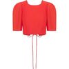 Women's Cosmo Shot Puff Sleeve Criss-Cross Tie Back Top, Candy Apple - Shirts - 1 - thumbnail