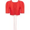 Women's Cosmo Shot Puff Sleeve Criss-Cross Tie Back Top, Candy Apple - Shirts - 4