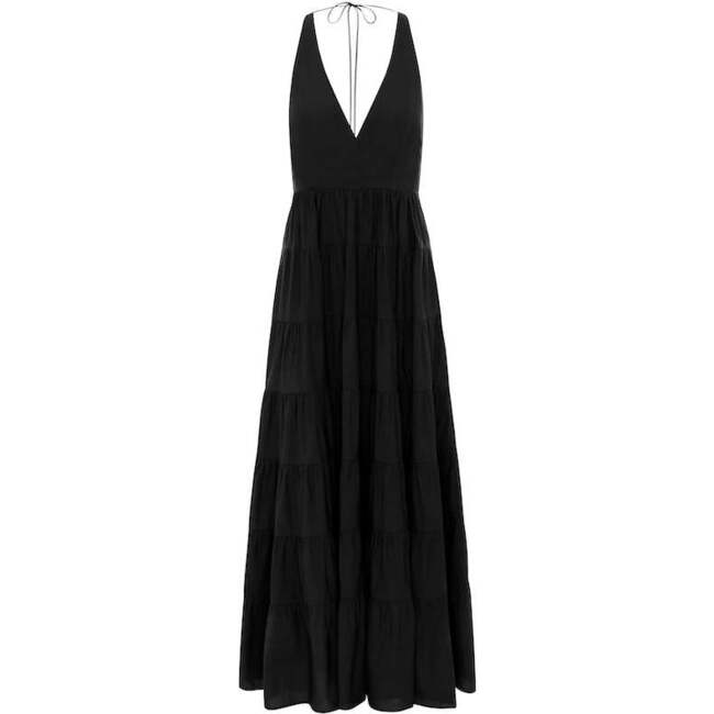 Women's Ryan Plunge Neck Sleeveless Tired Maxi Dress, Black