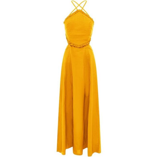 Women's Lyla Halter Neck Criss-Cross Tie Back Dress, Sunflower