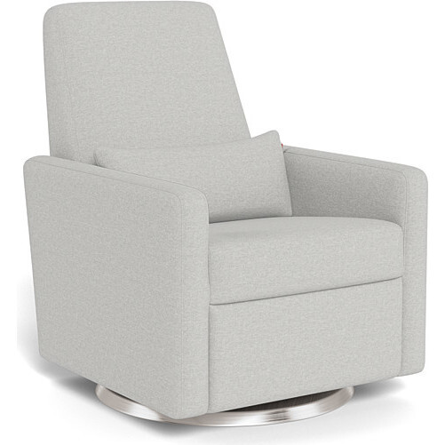 Motorized Grano Glider Recliner, Fog Grey with Brushed Steel Swivel Base