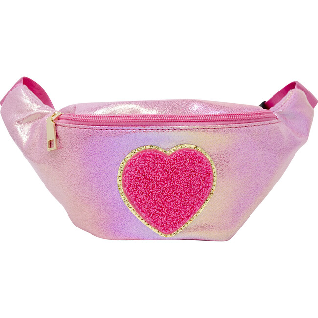 Shiny Heart Patch Sling Bag, Hot Pink