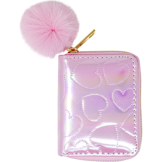 Shiny Dotted Heart Wallet, Pink