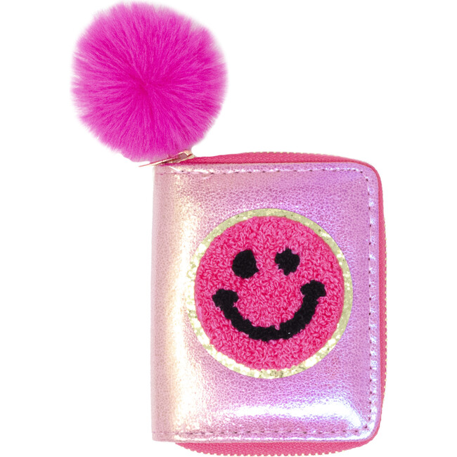 Shiny Happy Face Wallet, Hot Pink