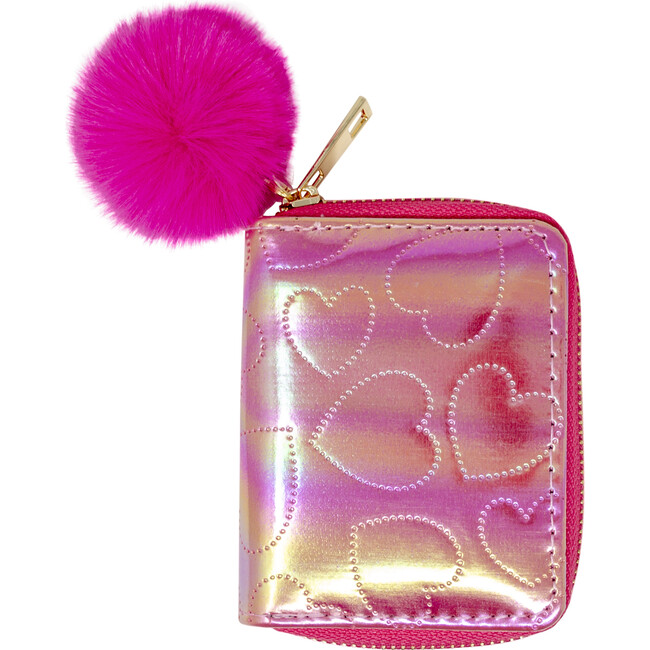 Shiny Dotted Heart Wallet, Hot Pink