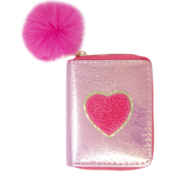 Shiny Heart Patch Wallet, Hot Pink