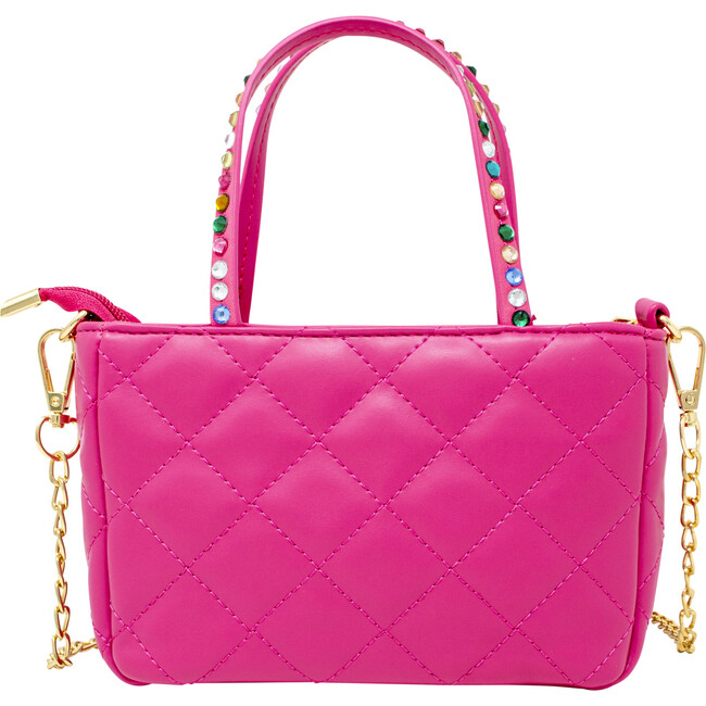 Quilted Rhinestone Tote Bag, Hot Pink