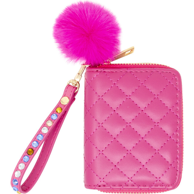 Quilted Rhinestone Strap Wallet, Hot Pink