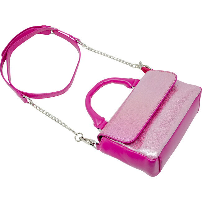 Shiny Baguette Handbag, Hot Pink - Bags - 4