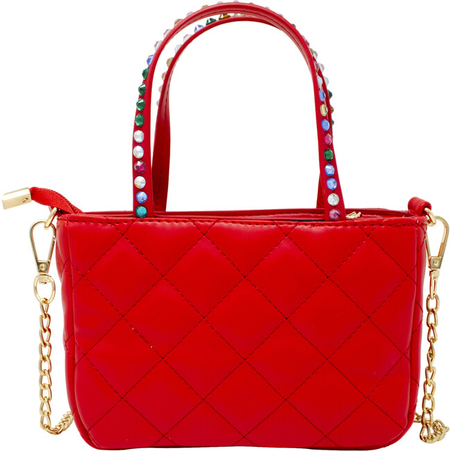 Quilted Rhinestone Tote Bag, Red